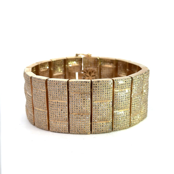 14 Yellow Gold and Diamond Basket Weave Bracelet