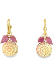 14k Yellow Gold Ruby and Carved Flower Earring Charms