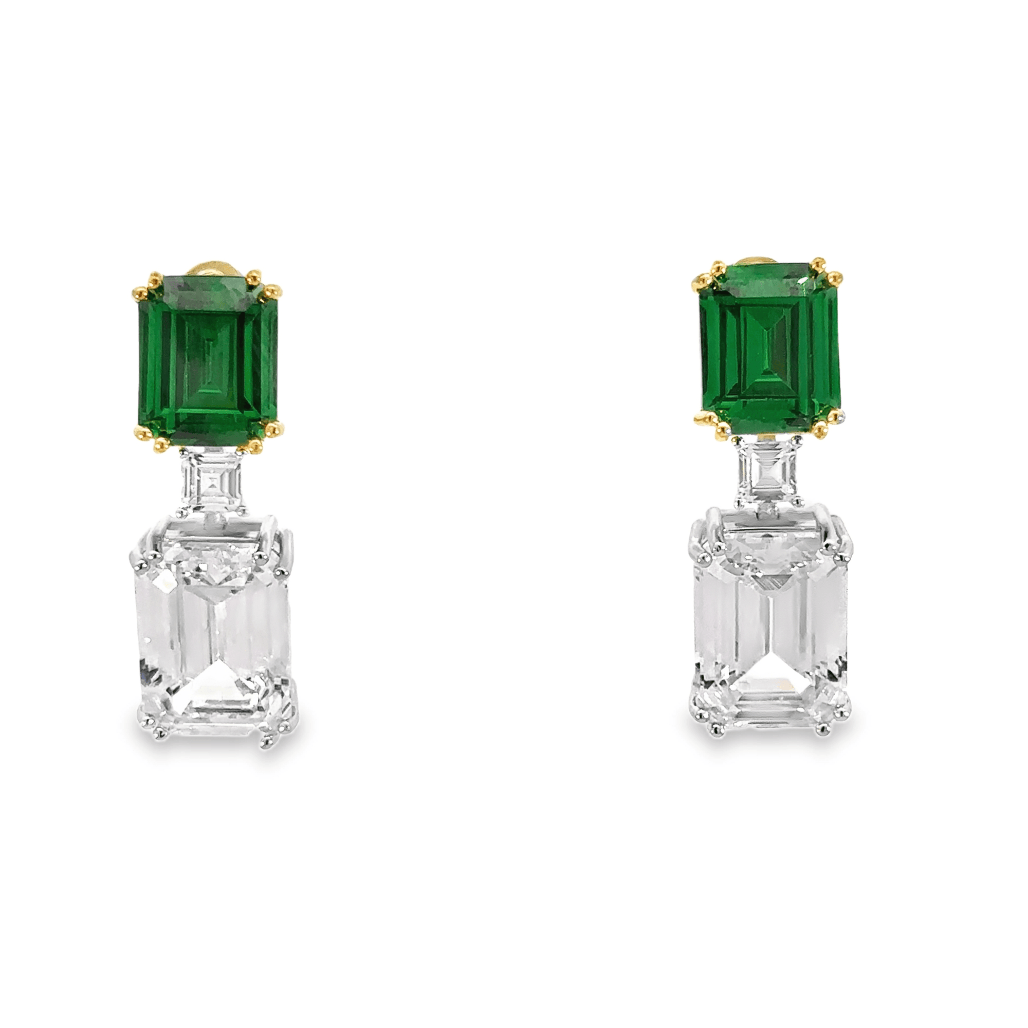 Double Prong Emerald Cut Drop Earrings