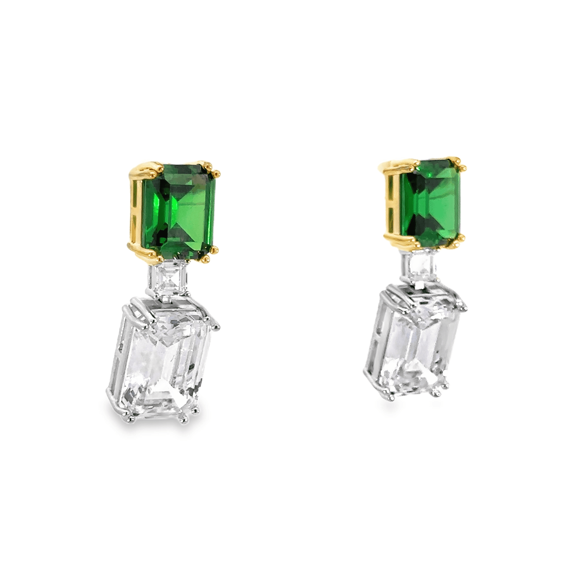 Double Prong Emerald Cut Drop Earrings