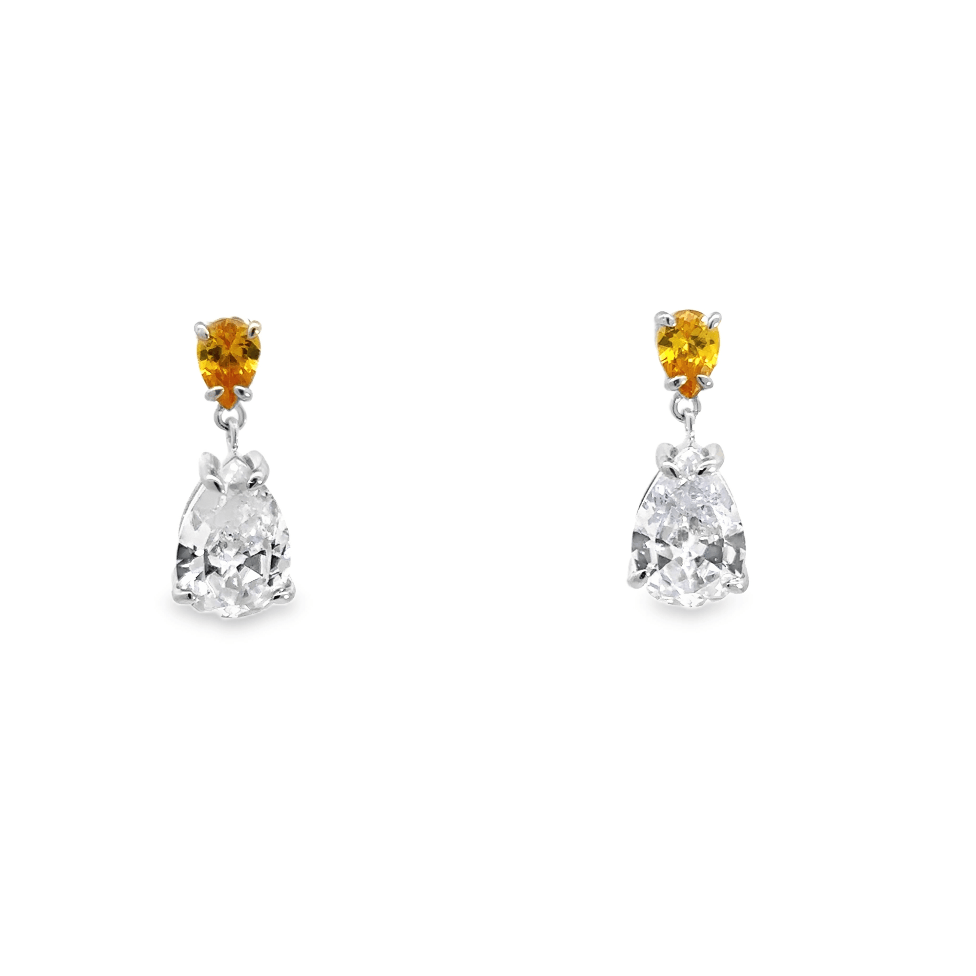 Pear Cut Yellow &amp; White Sapphire Drop Earrings