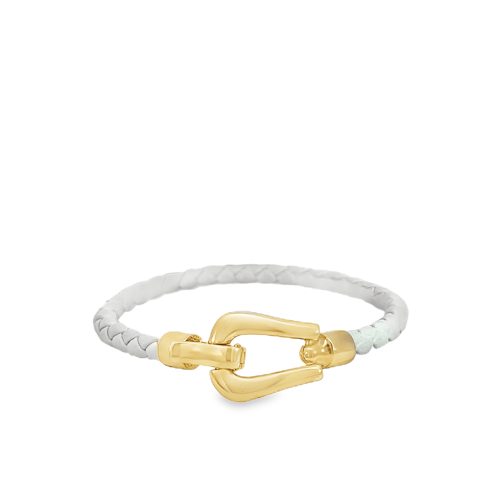 14k Yellow Gold and White Braided Leather Buckle Bracelet