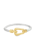 14k Yellow Gold and White Braided Leather Buckle Bracelet