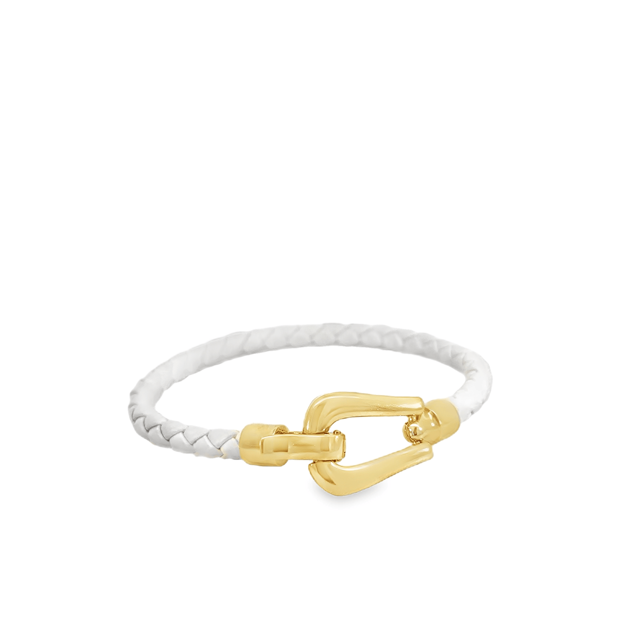 14k Yellow Gold and White Braided Leather Buckle Bracelet