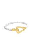 14k Yellow Gold and White Braided Leather Buckle Bracelet