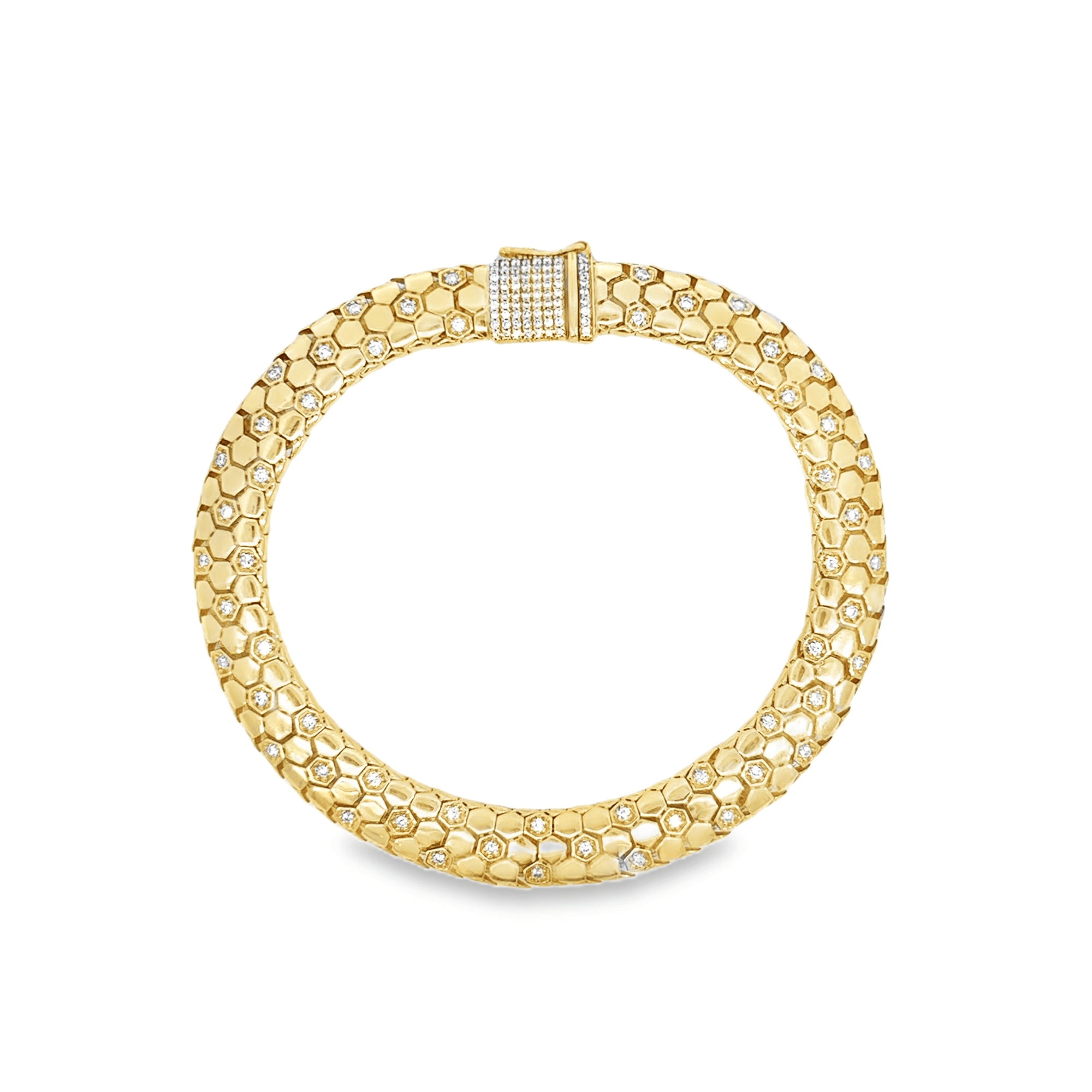 14k Yellow Gold and Diamond Honeycomb Bracelet