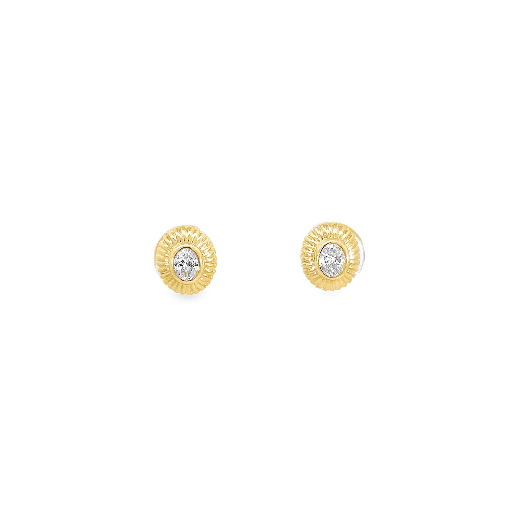 14k Yellow Gold and Oval Diamond Stud Earrings