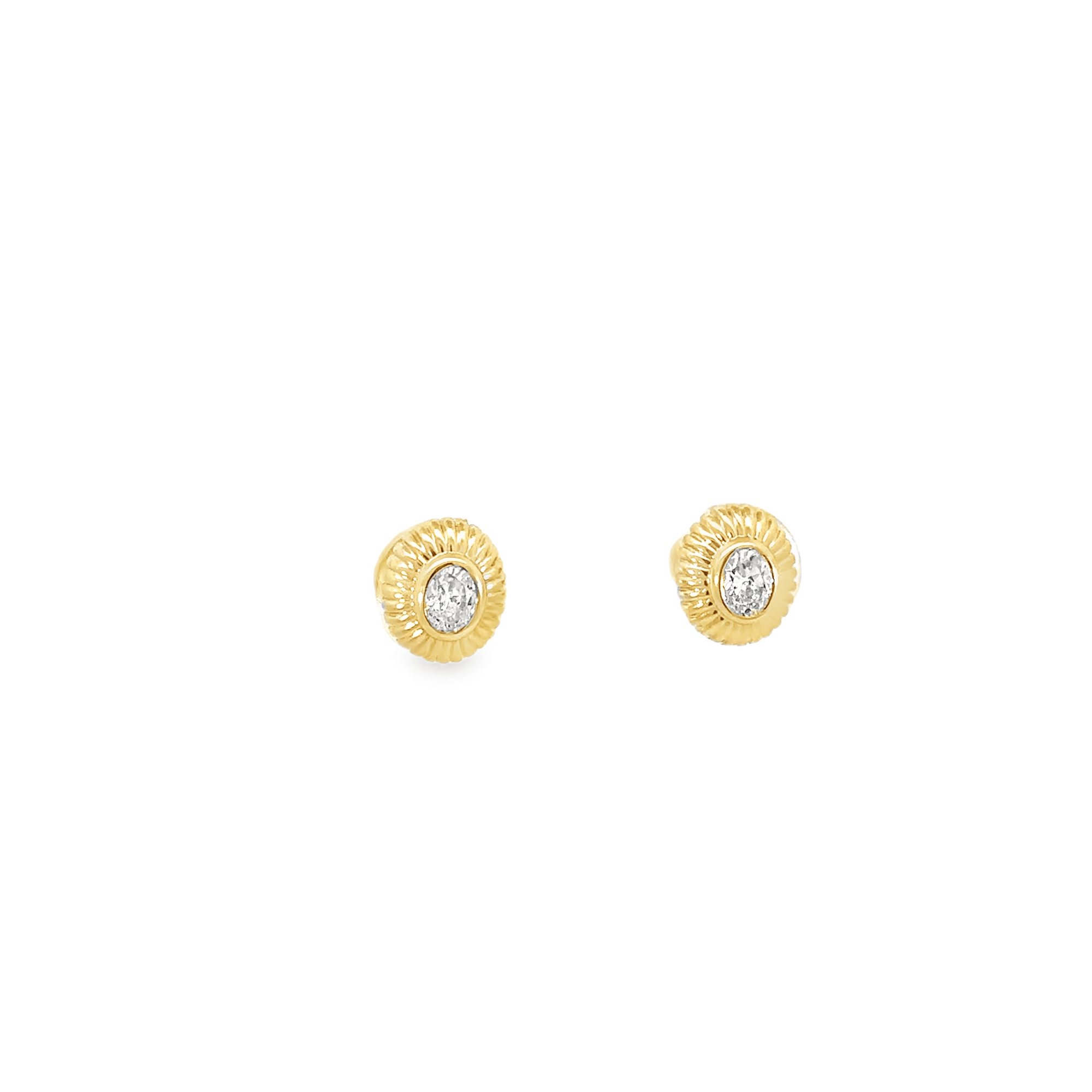 14k Yellow Gold and Oval Diamond Stud Earrings