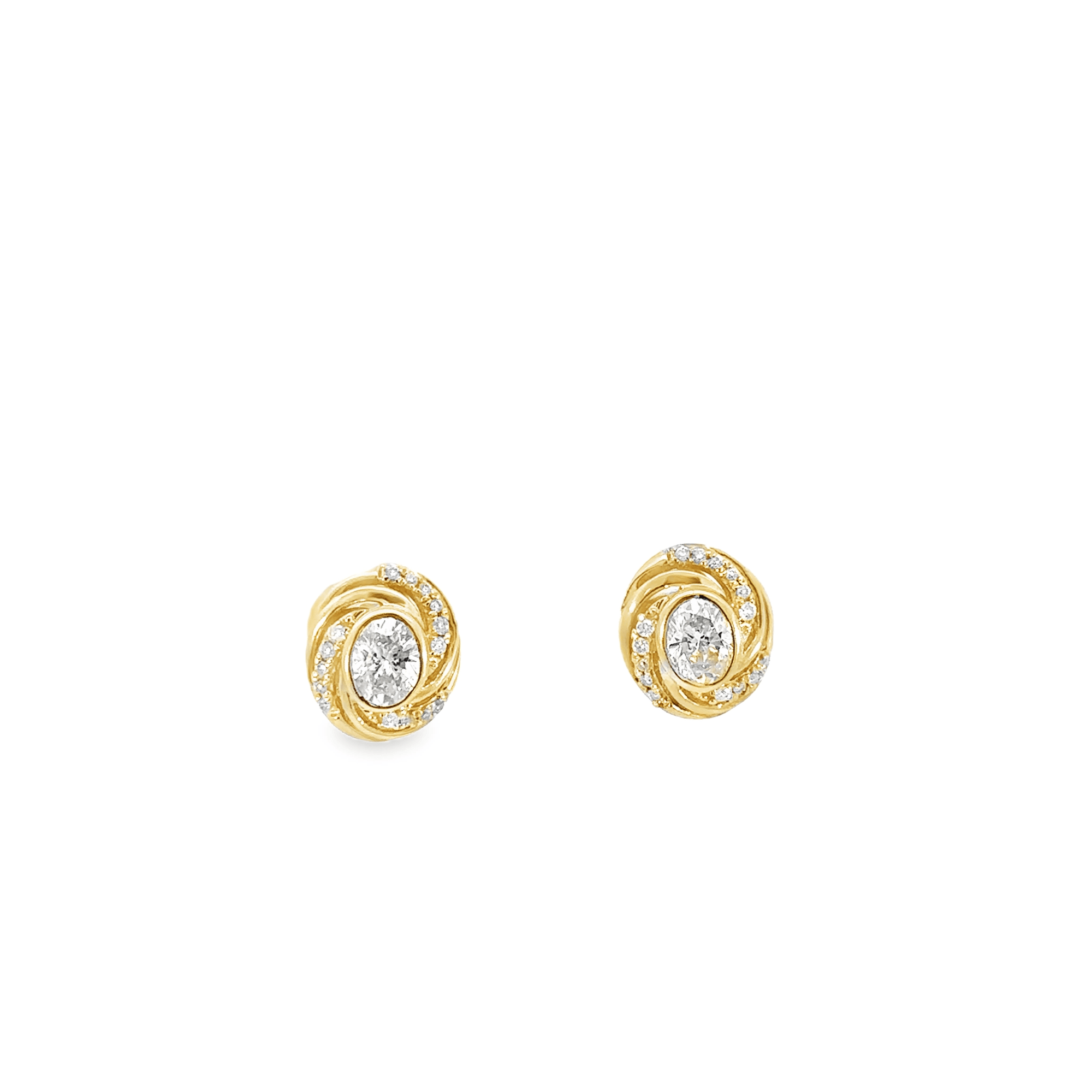 14k Yellow Gold and Oval Diamond Twist Stud Earrings