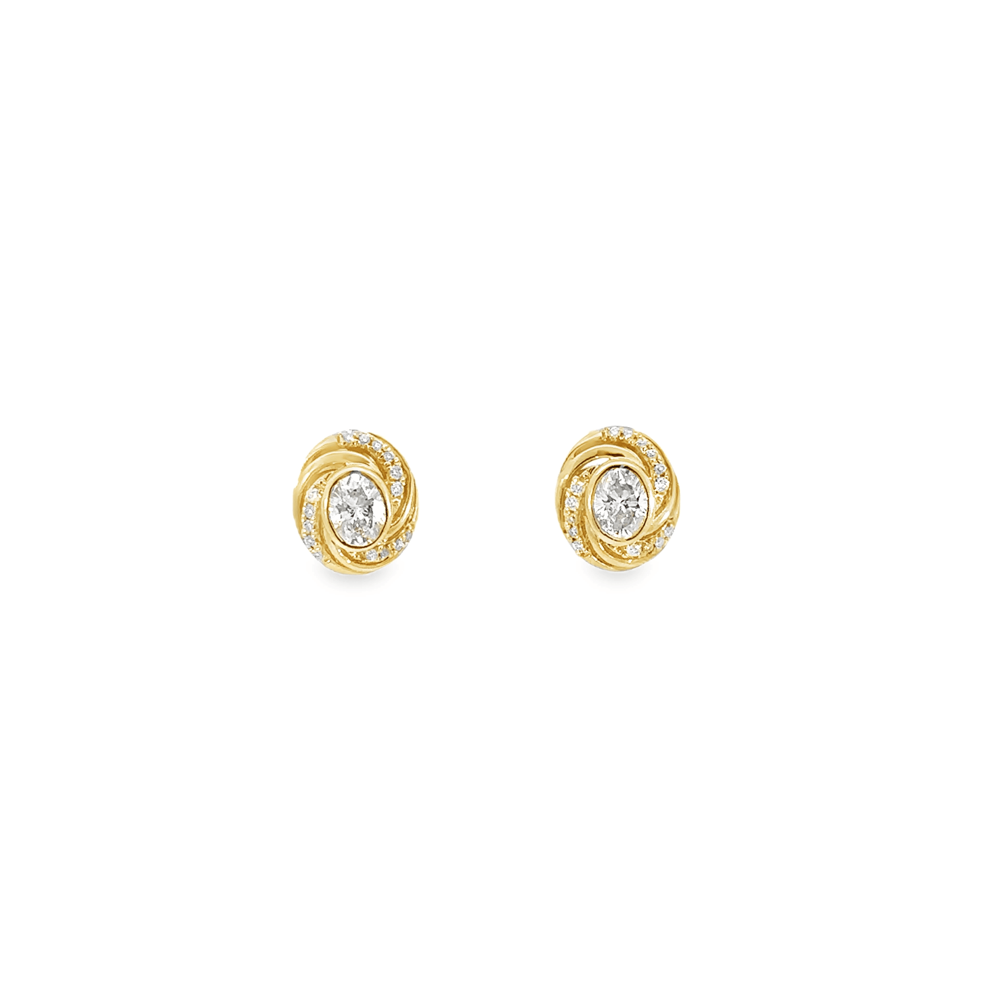 14k Yellow Gold and Oval Diamond Twist Stud Earrings