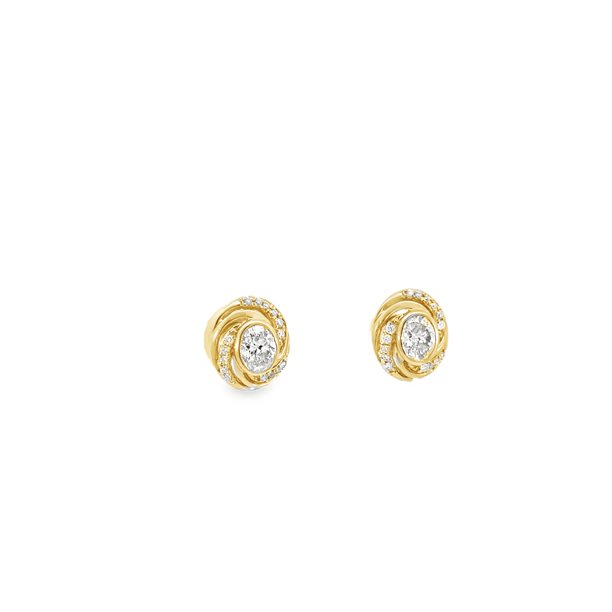 14k Yellow Gold and Oval Diamond Twist Stud Earrings