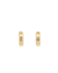 14k Yellow Gold and Emerald Cut Diamond Set Huggie Hoop Earrings