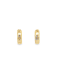 14k Yellow Gold and Emerald Cut Diamond Set Huggie Hoop Earrings