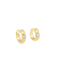 14k Yellow Gold and Emerald Cut Diamond Set Huggie Hoop Earrings