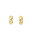 14k Yellow Gold and Emerald Cut Diamond Set Huggie Hoop Earrings