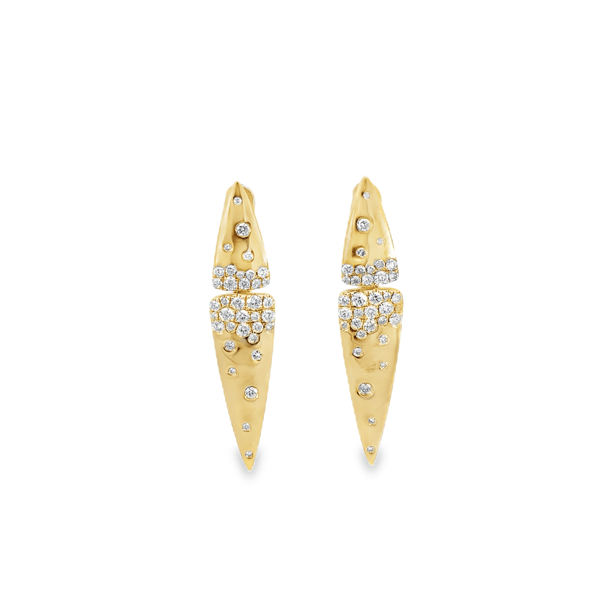 14k Yellow Gold and Diamond Double Triangle Drop Earrings