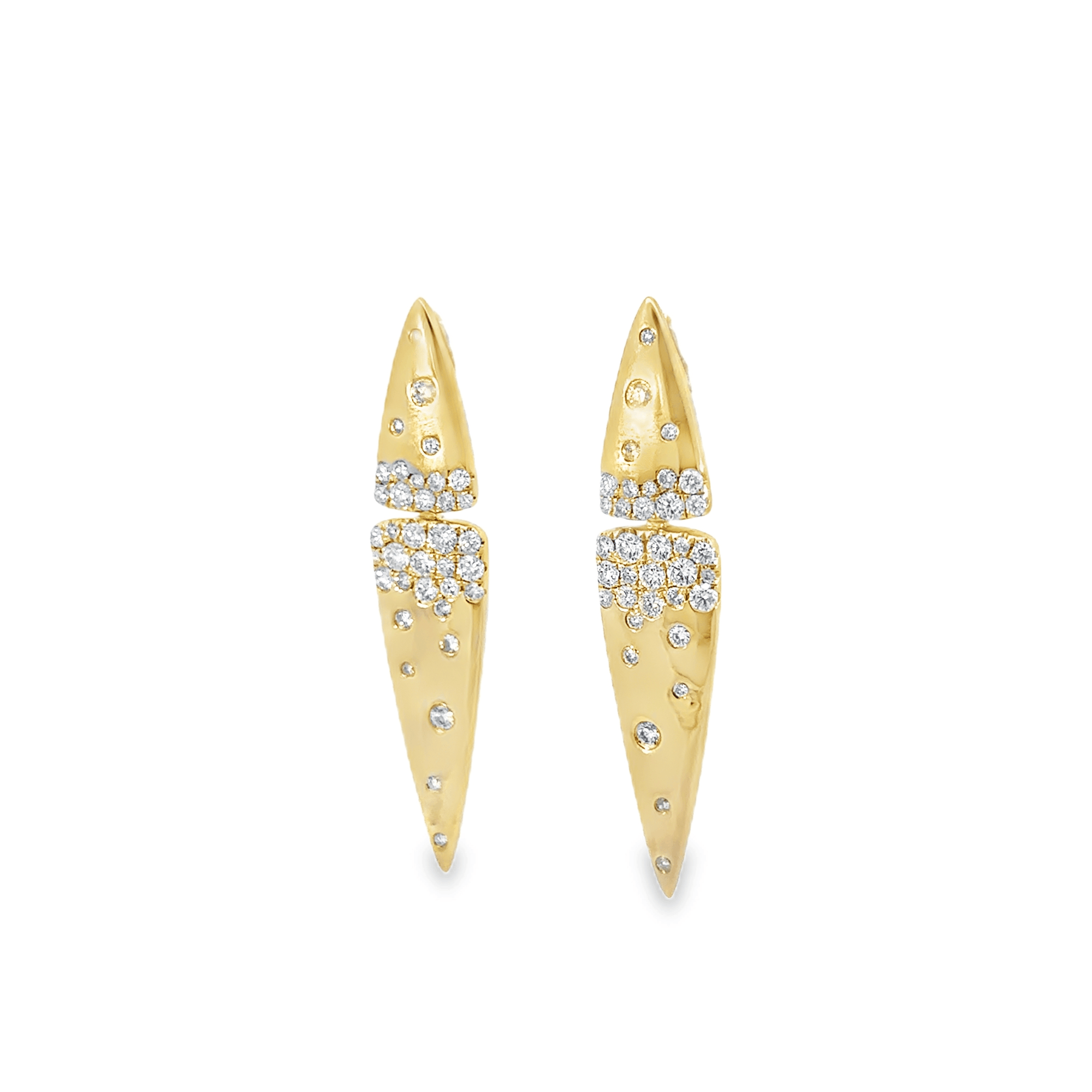 14k Yellow Gold and Diamond Double Triangle Drop Earrings