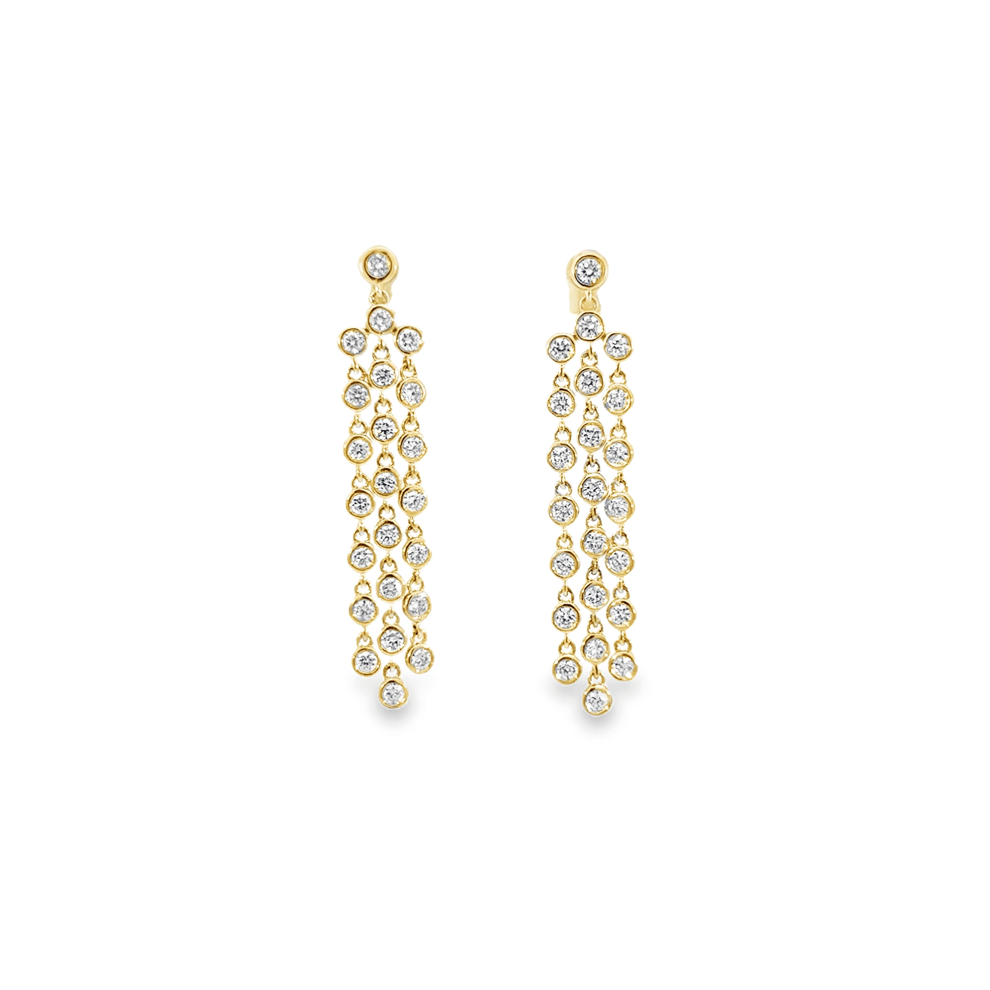 14k Yellow Gold and Bezel Set Diamond Chandelier Earrings