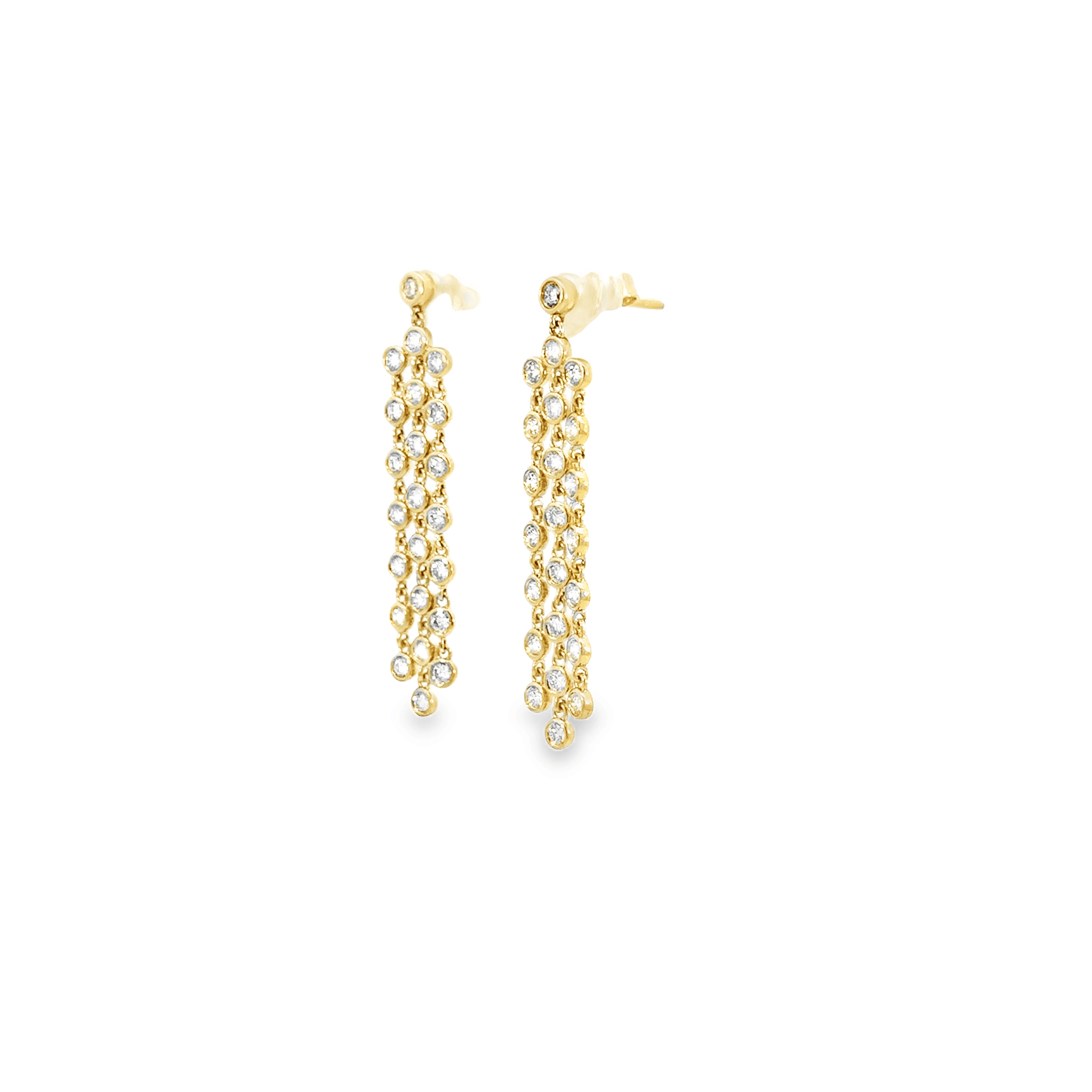 14k Yellow Gold and Bezel Set Diamond Chandelier Earrings