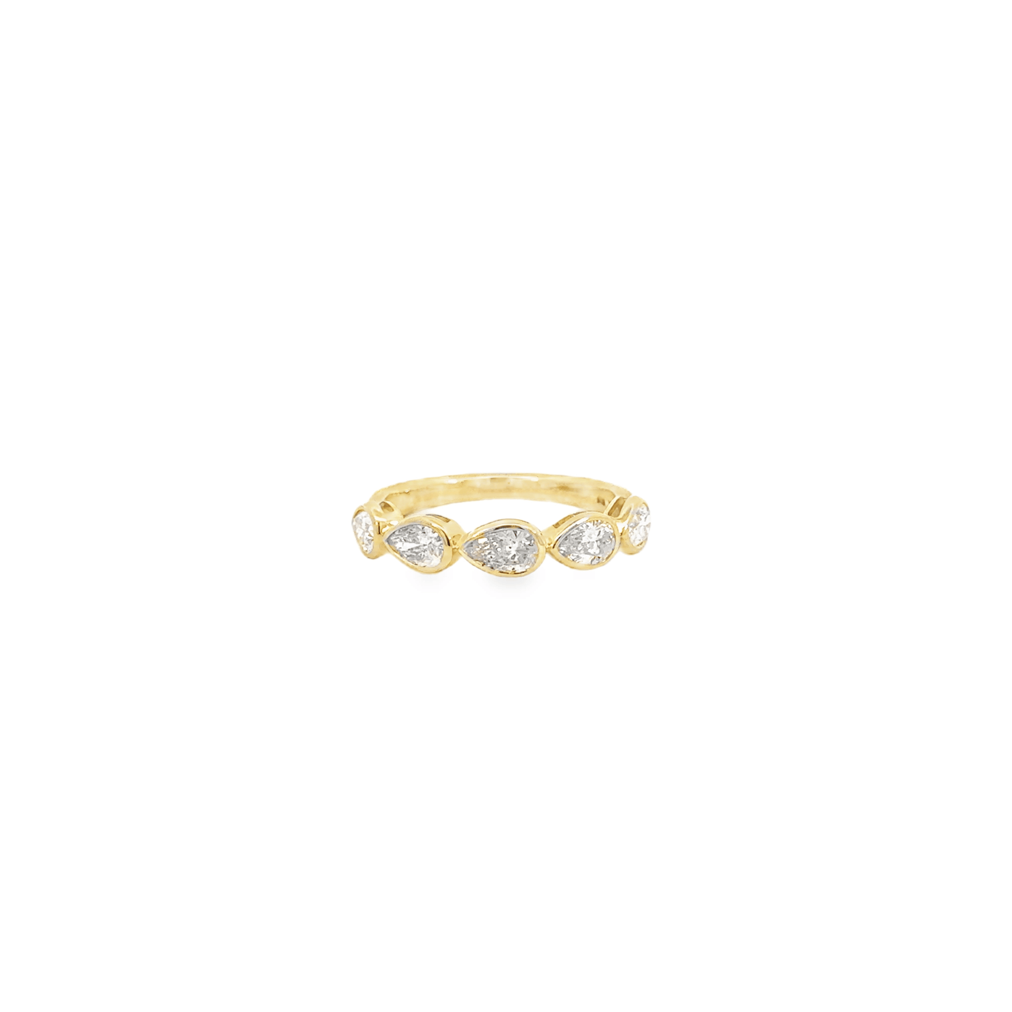 East to West Pear Cut Diamond and 14k YG Ring