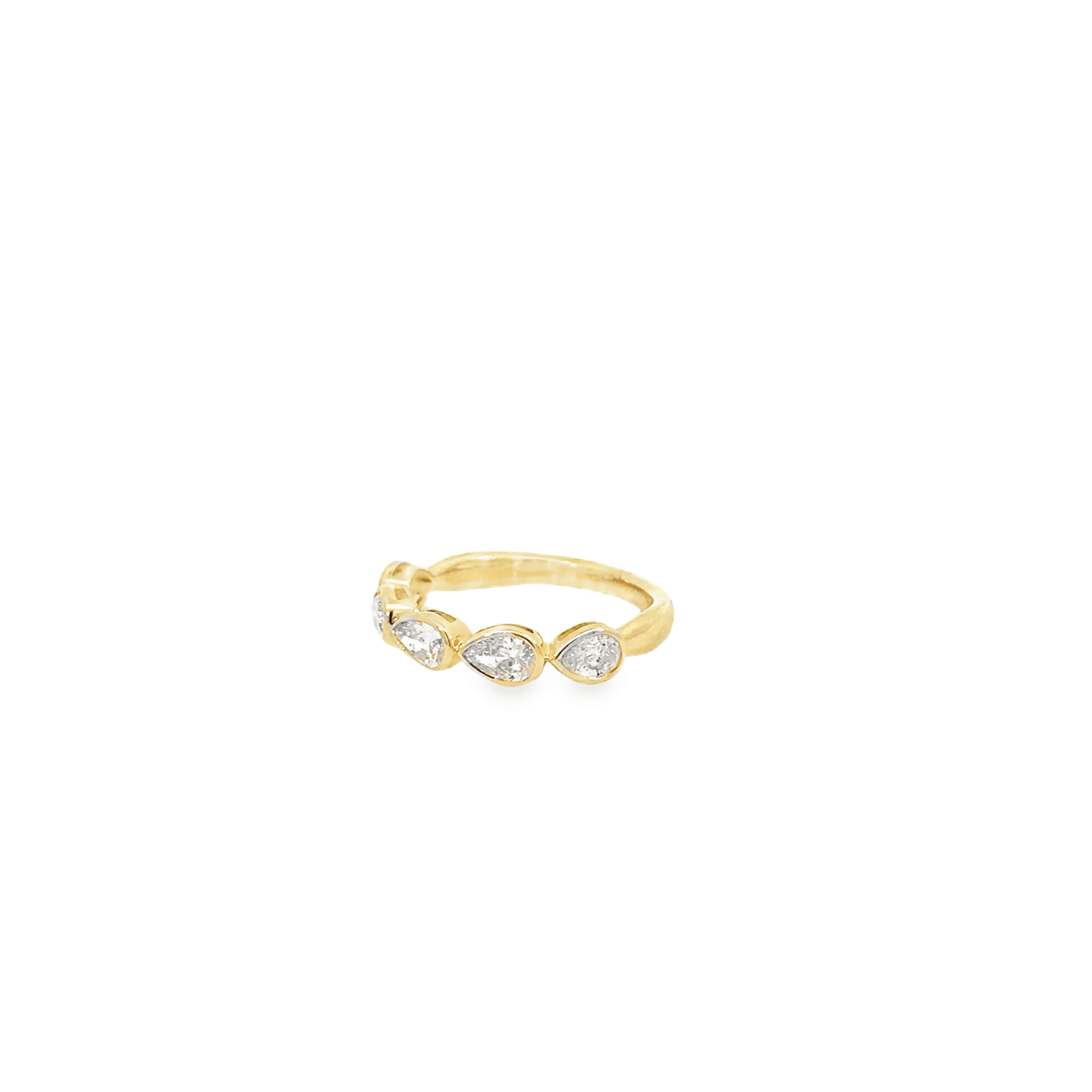 East to West Pear Cut Diamond and 14k YG Ring