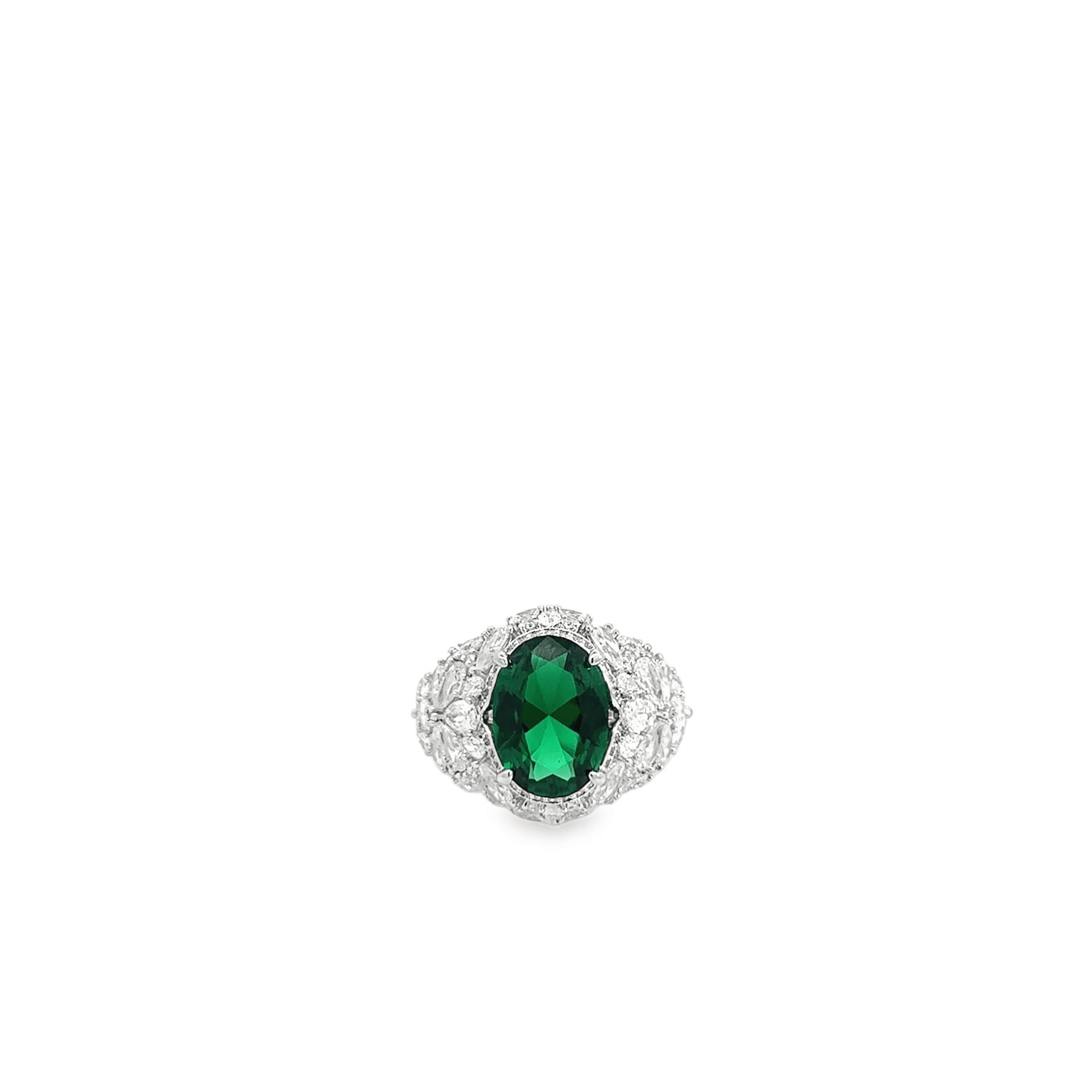 Emerald and White Sapphire Oval Cut Ring