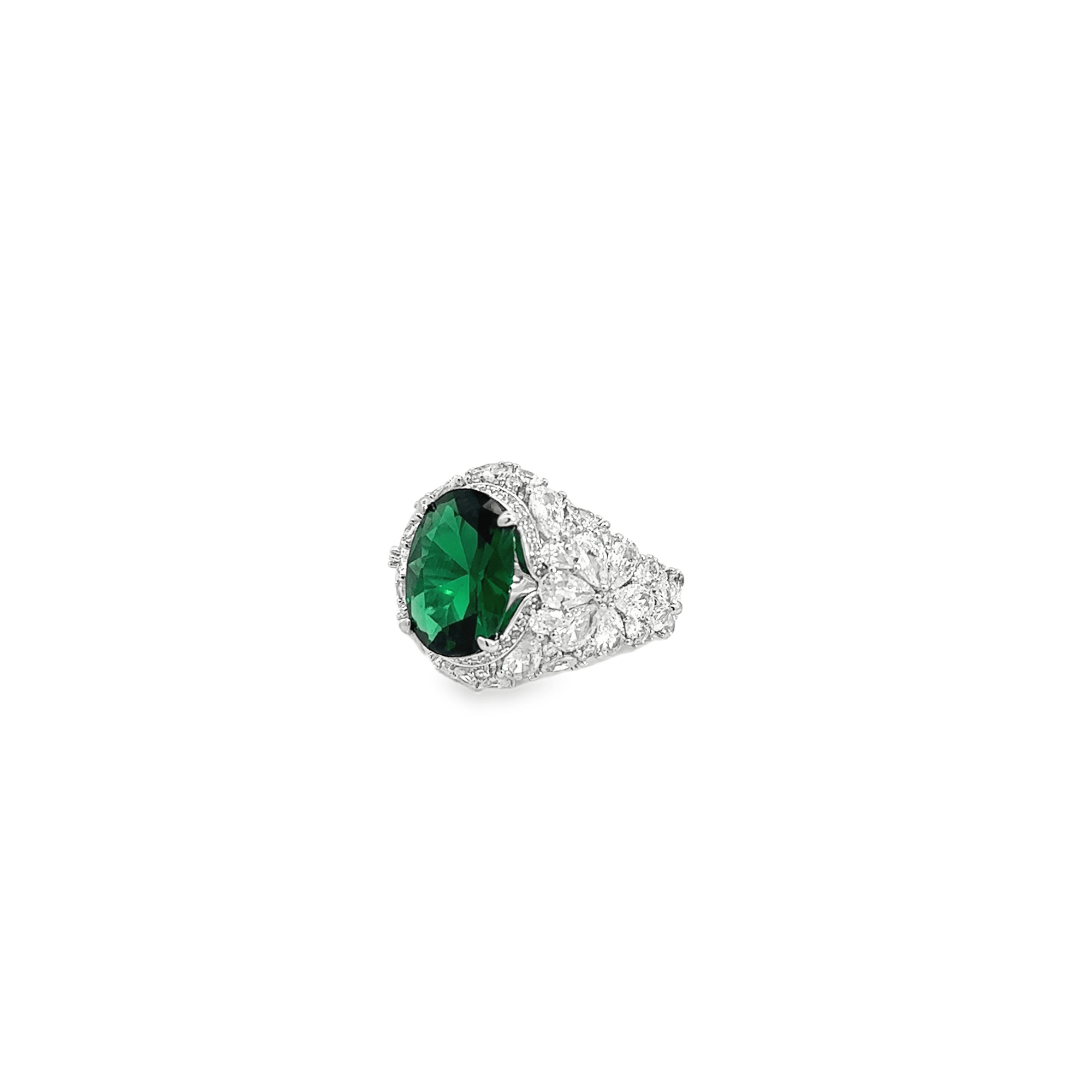 Emerald and White Sapphire Oval Cut Ring