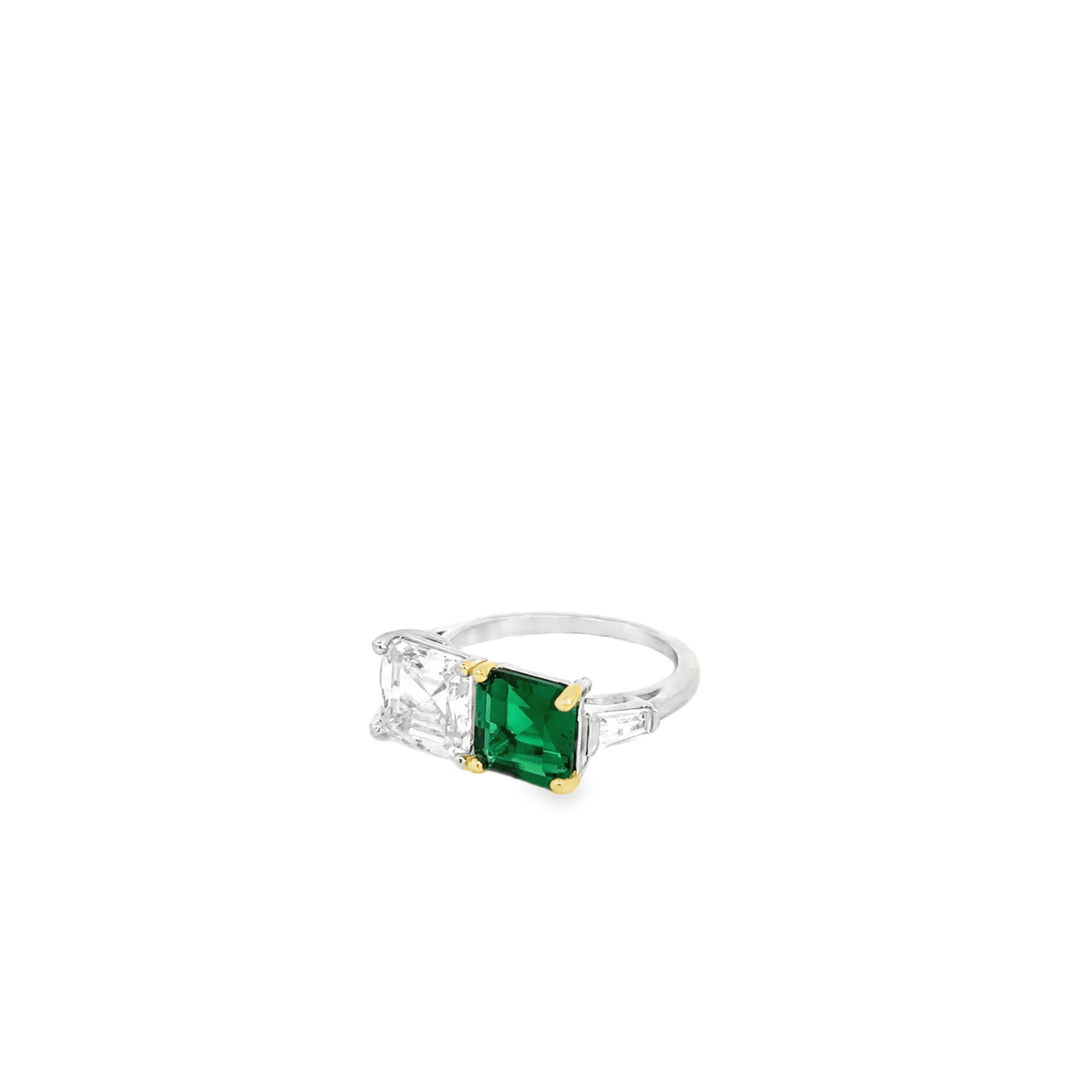 Asscher Cut Emerald &amp; White Sapphire Ring