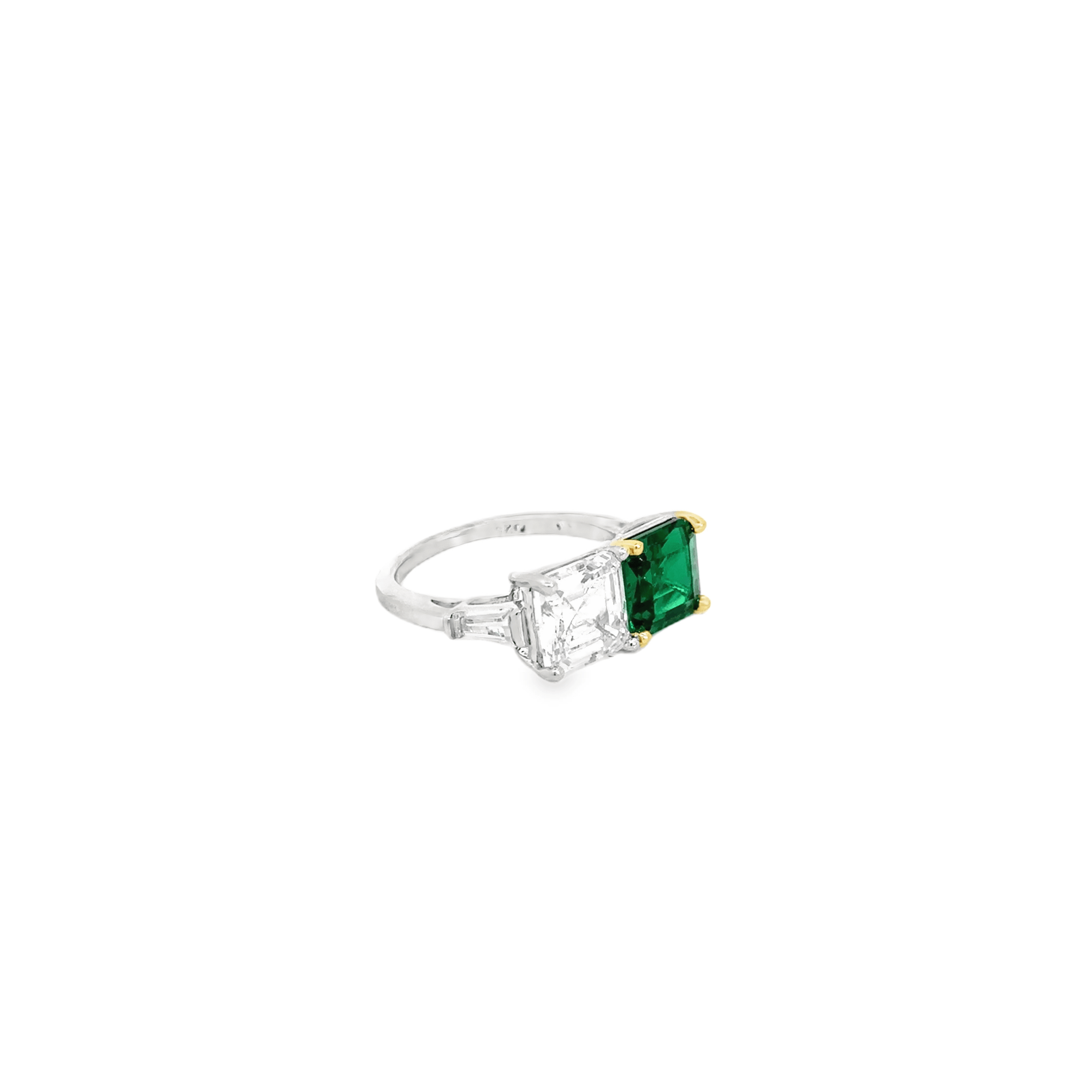 Asscher Cut Emerald &amp; White Sapphire Ring