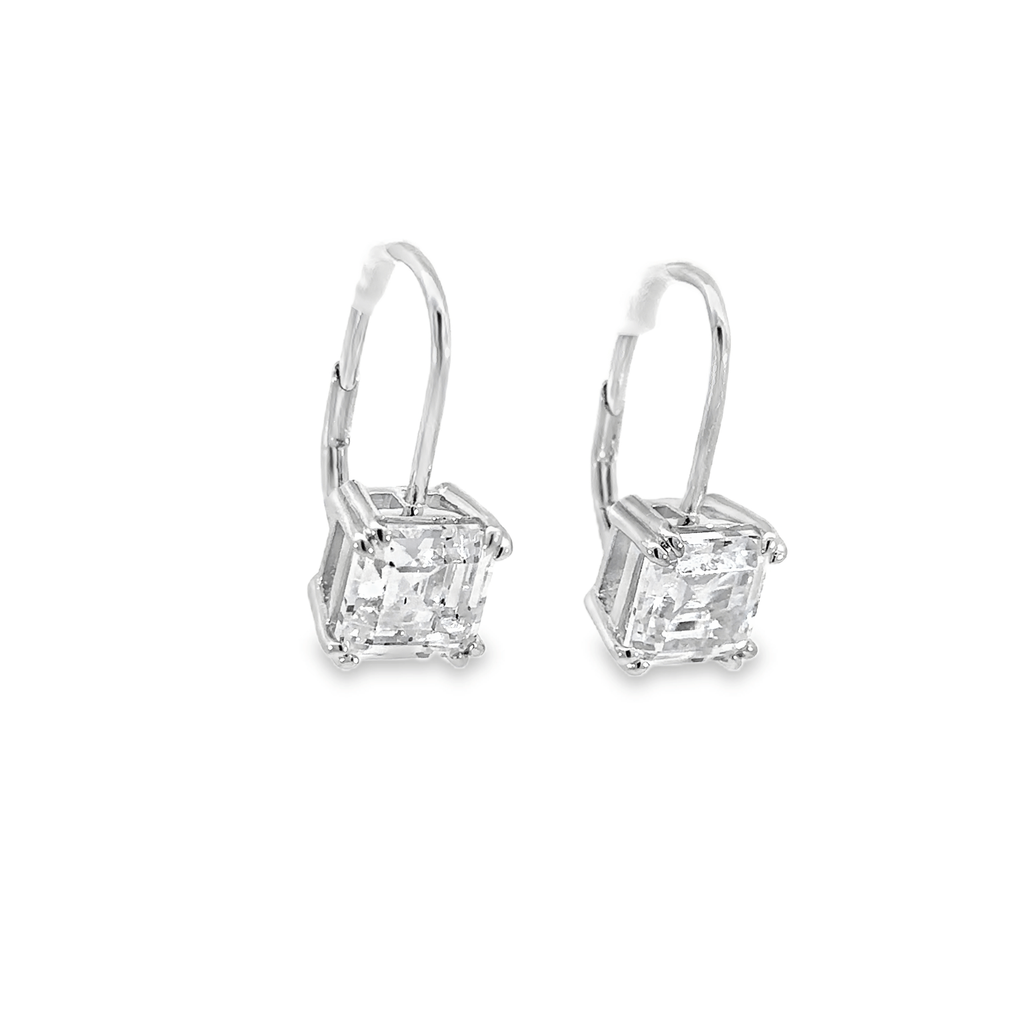 Classic Solitaire White Sapphire Asscher Cut Silver Drop Earrings