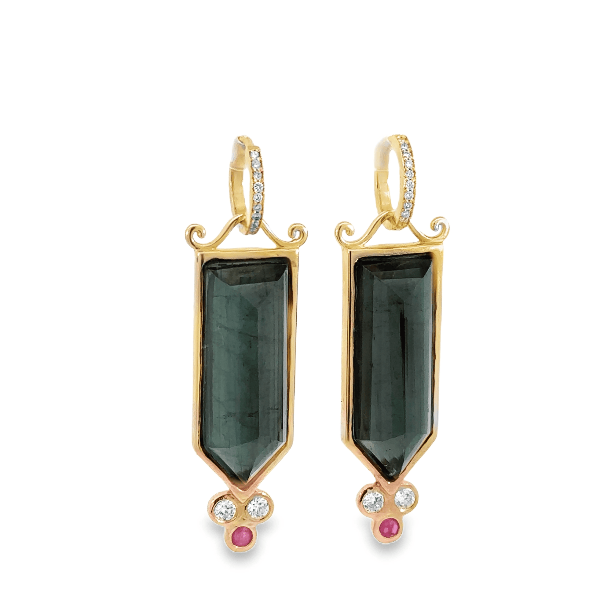 Tourmaline and Diamond Shield Cut Earring