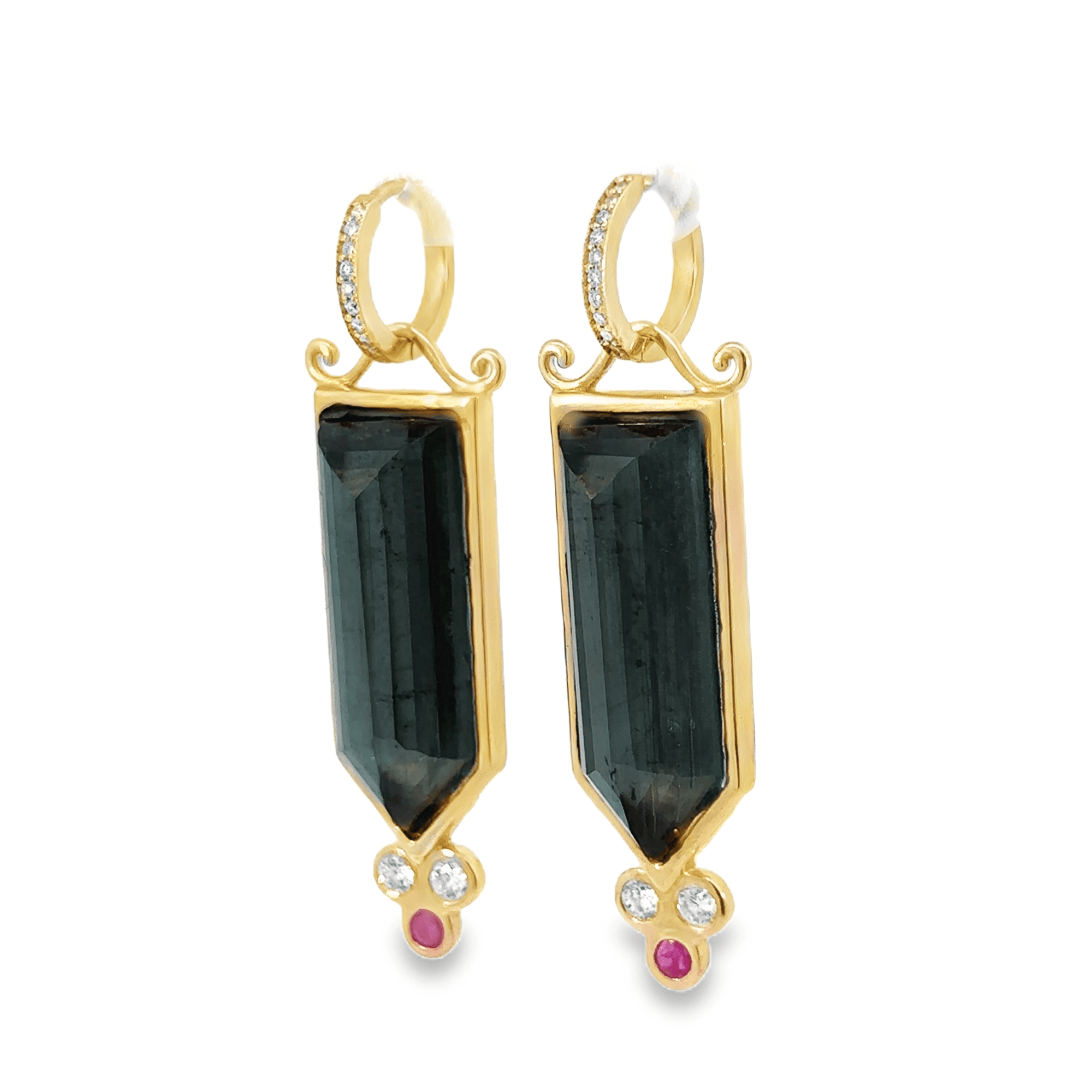 Tourmaline and Diamond Shield Cut Earring