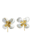 Freshwater Pearl Petals and Garnet 18k Yellow Gold Flower Earrings