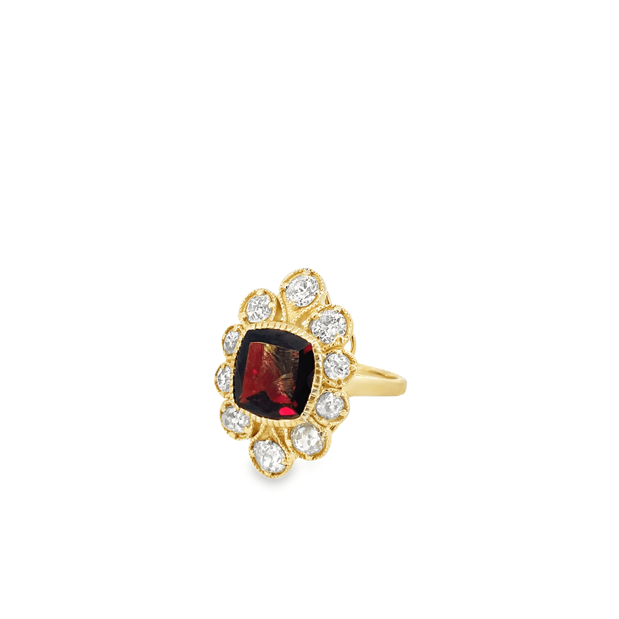 Garnet and Diamond 18k Yellow Gold Ring