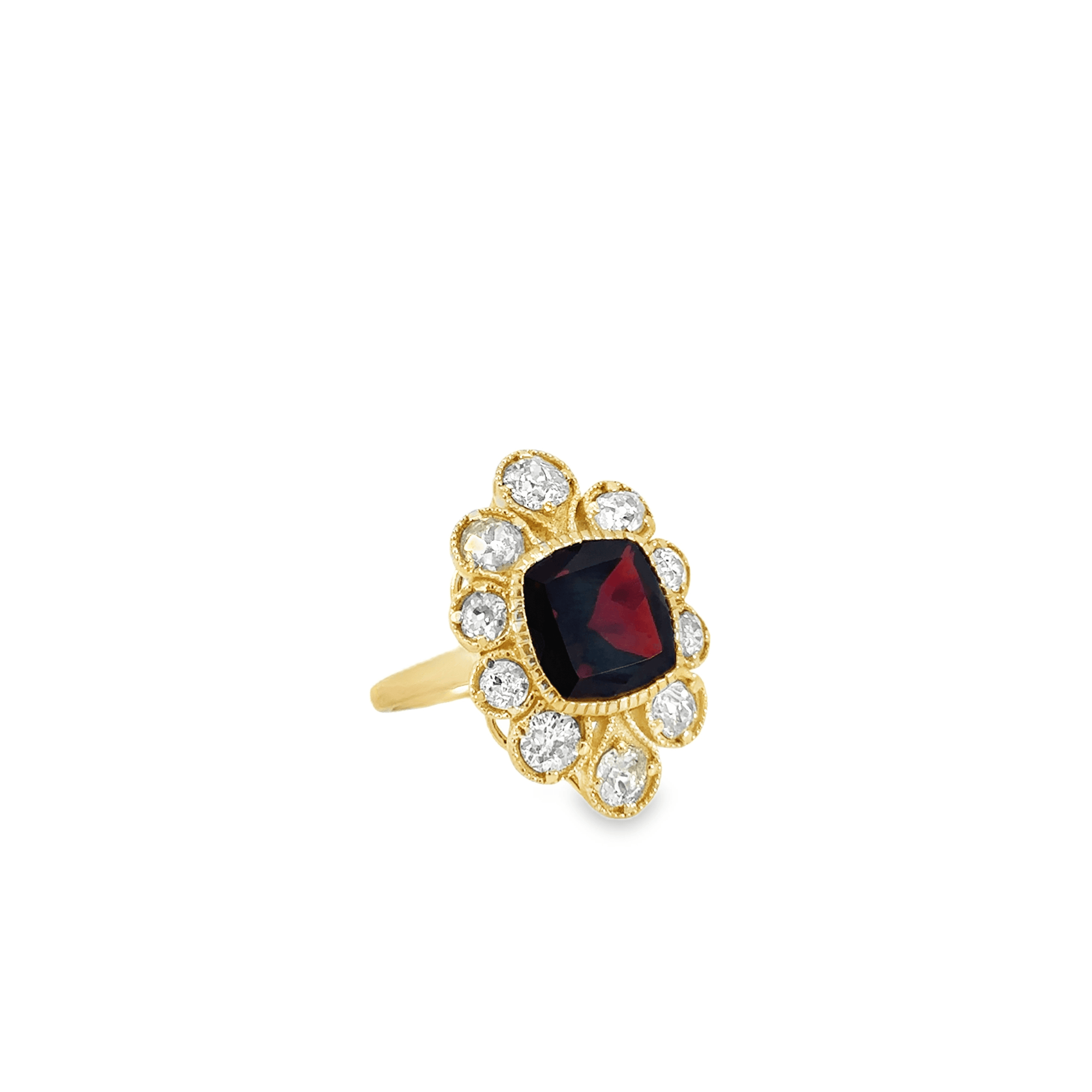 Garnet and Diamond 18k Yellow Gold Ring