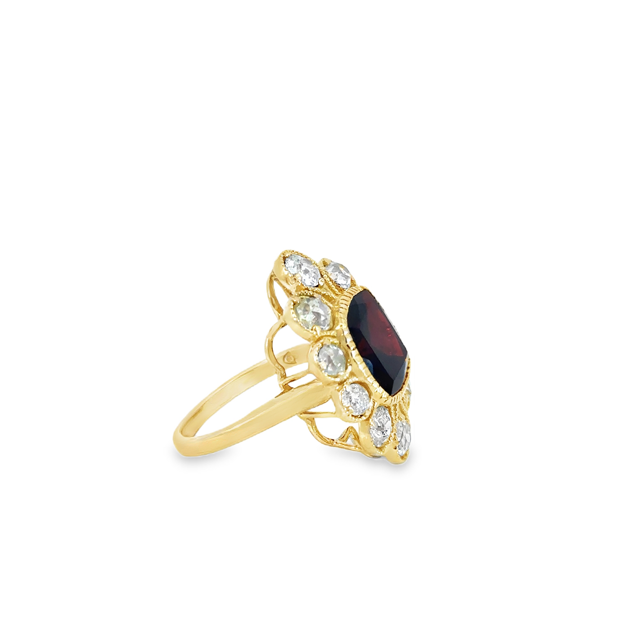 Garnet and Diamond 18k Yellow Gold Ring