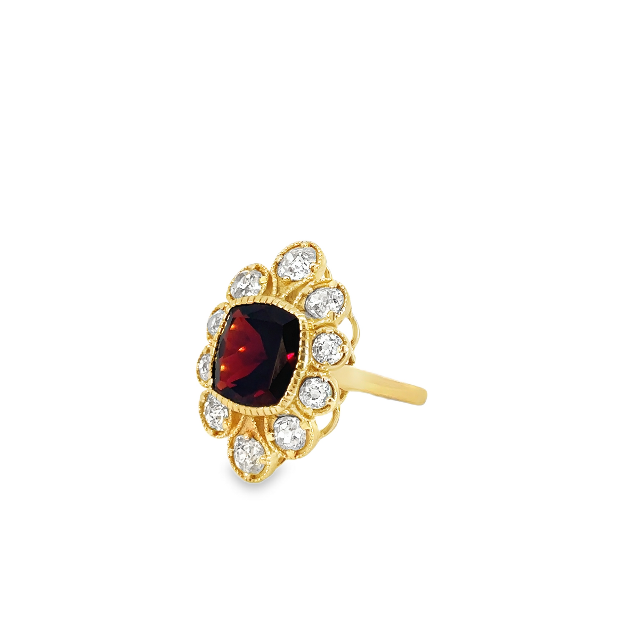 Garnet and Diamond 18k Yellow Gold Ring