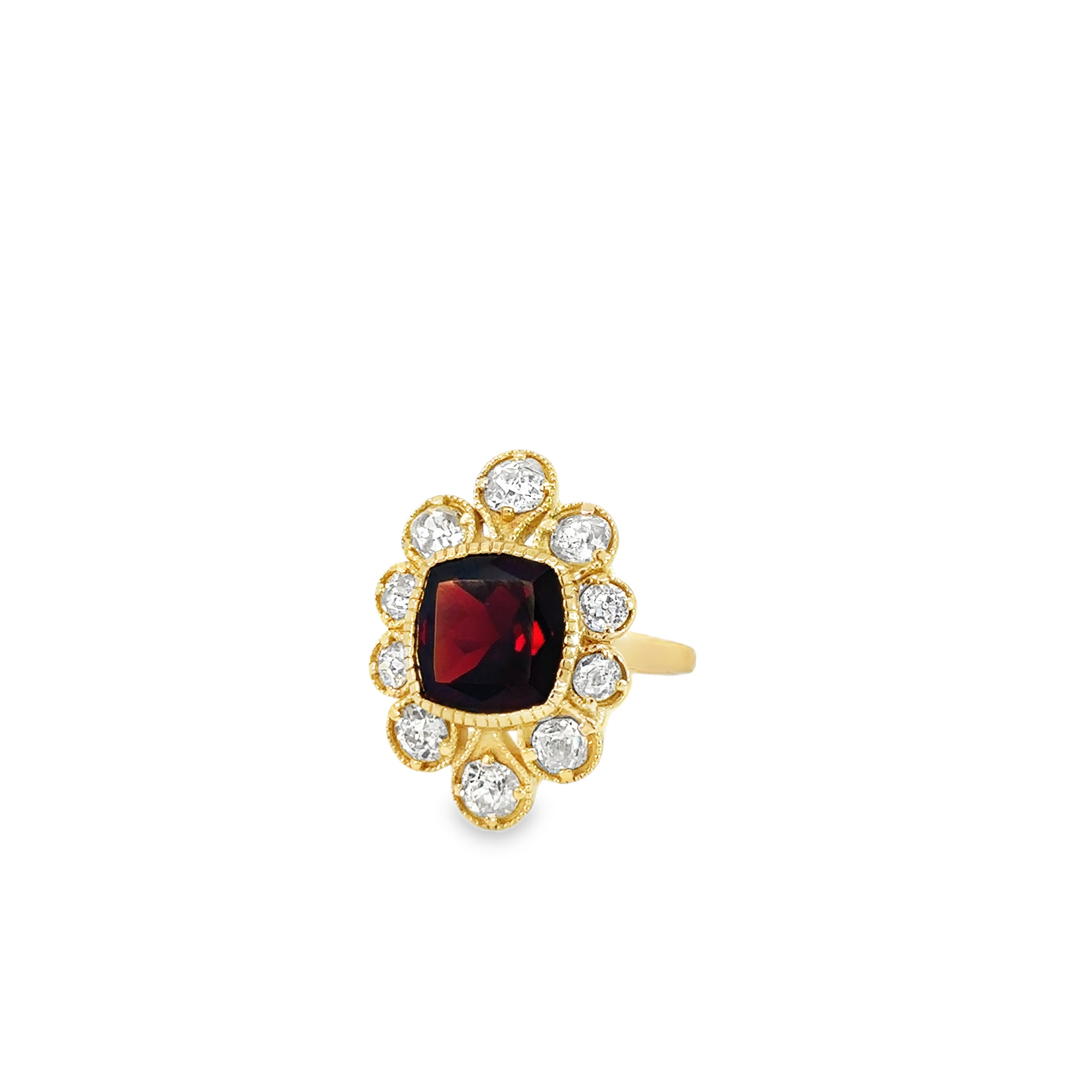 Garnet and Diamond 18k Yellow Gold Ring