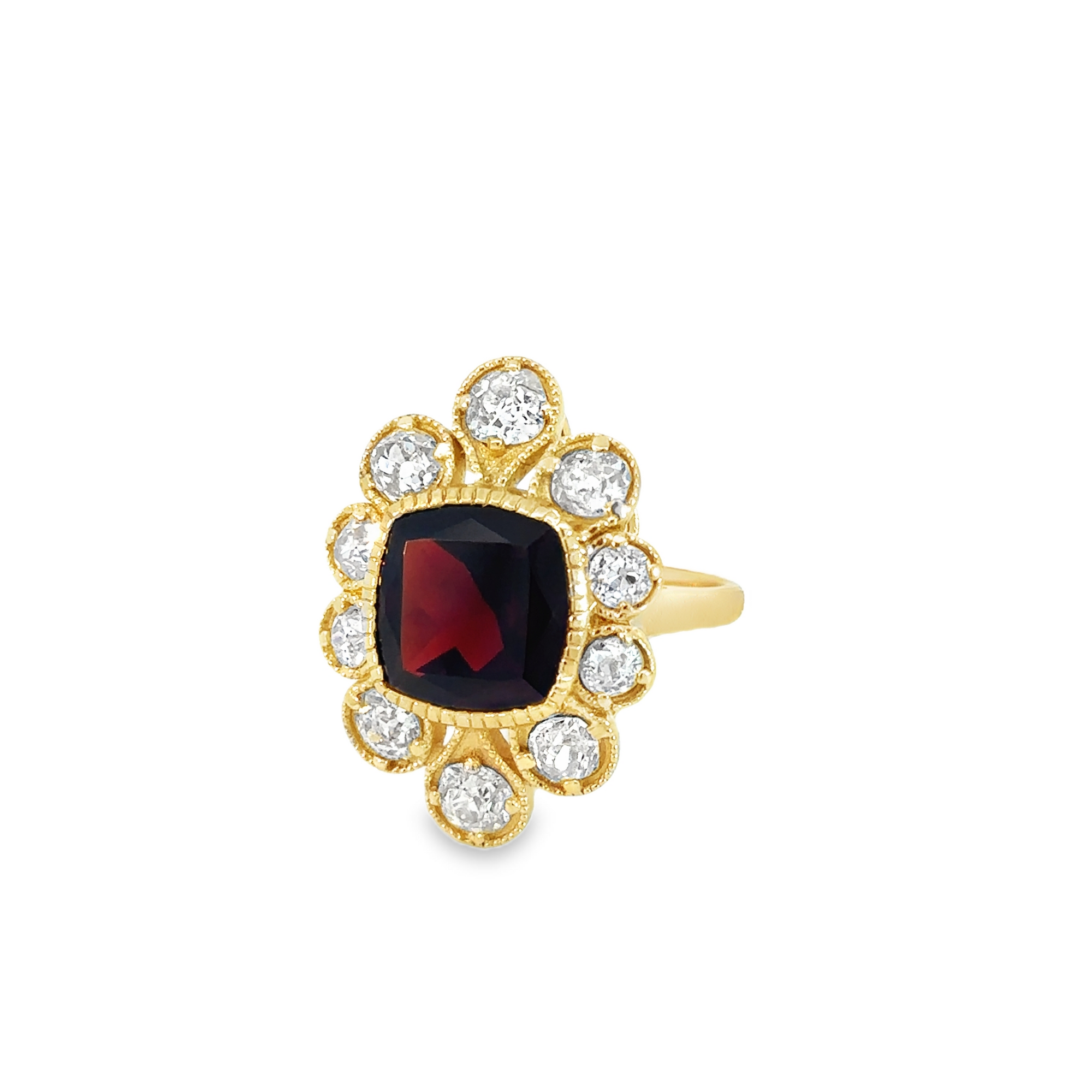 Garnet and Diamond 18k Yellow Gold Ring