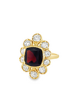 Garnet and Diamond 18k Yellow Gold Ring