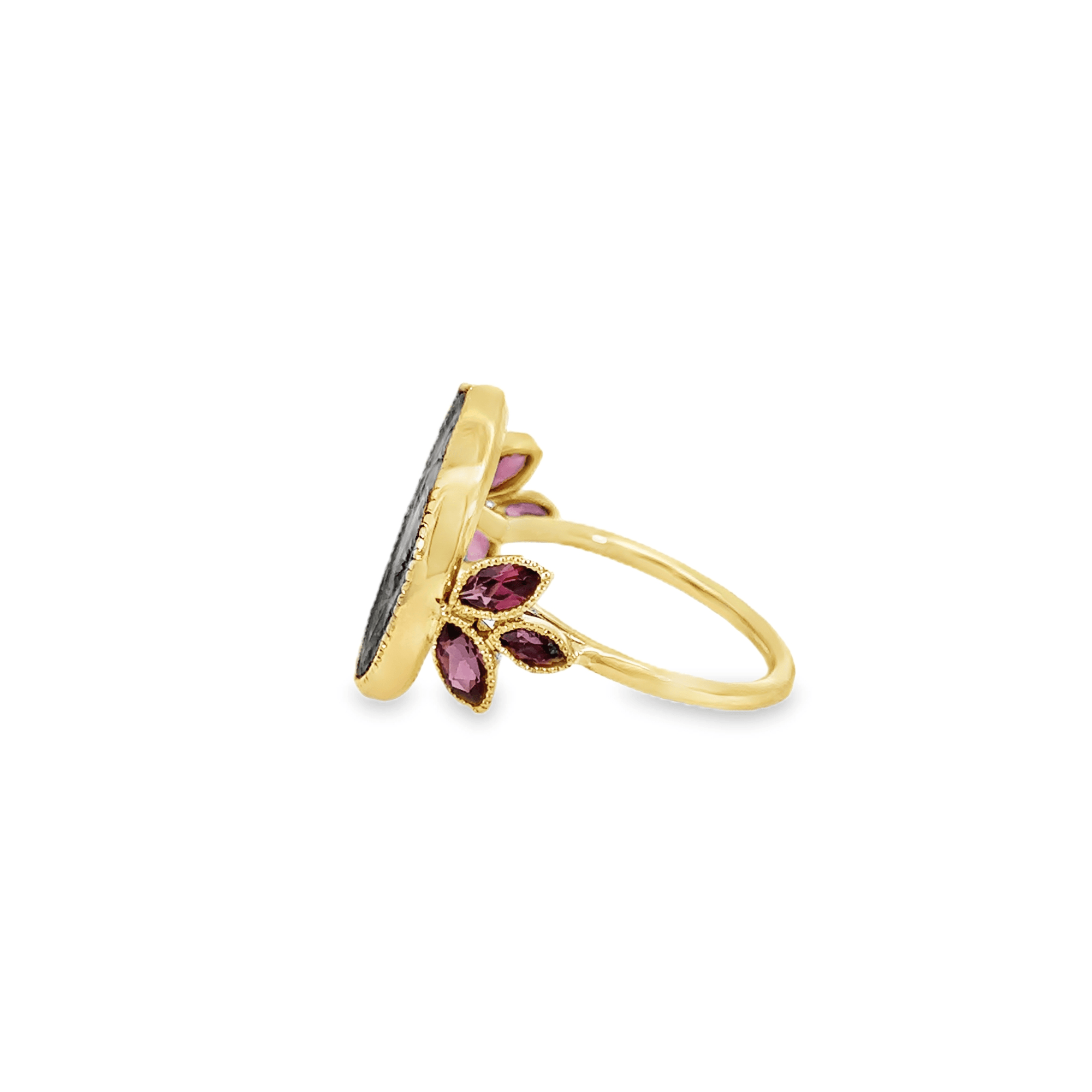 18k Yellow Gold and Garnet Roman Coin Ring