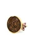 18k Yellow Gold and Garnet Roman Coin Ring