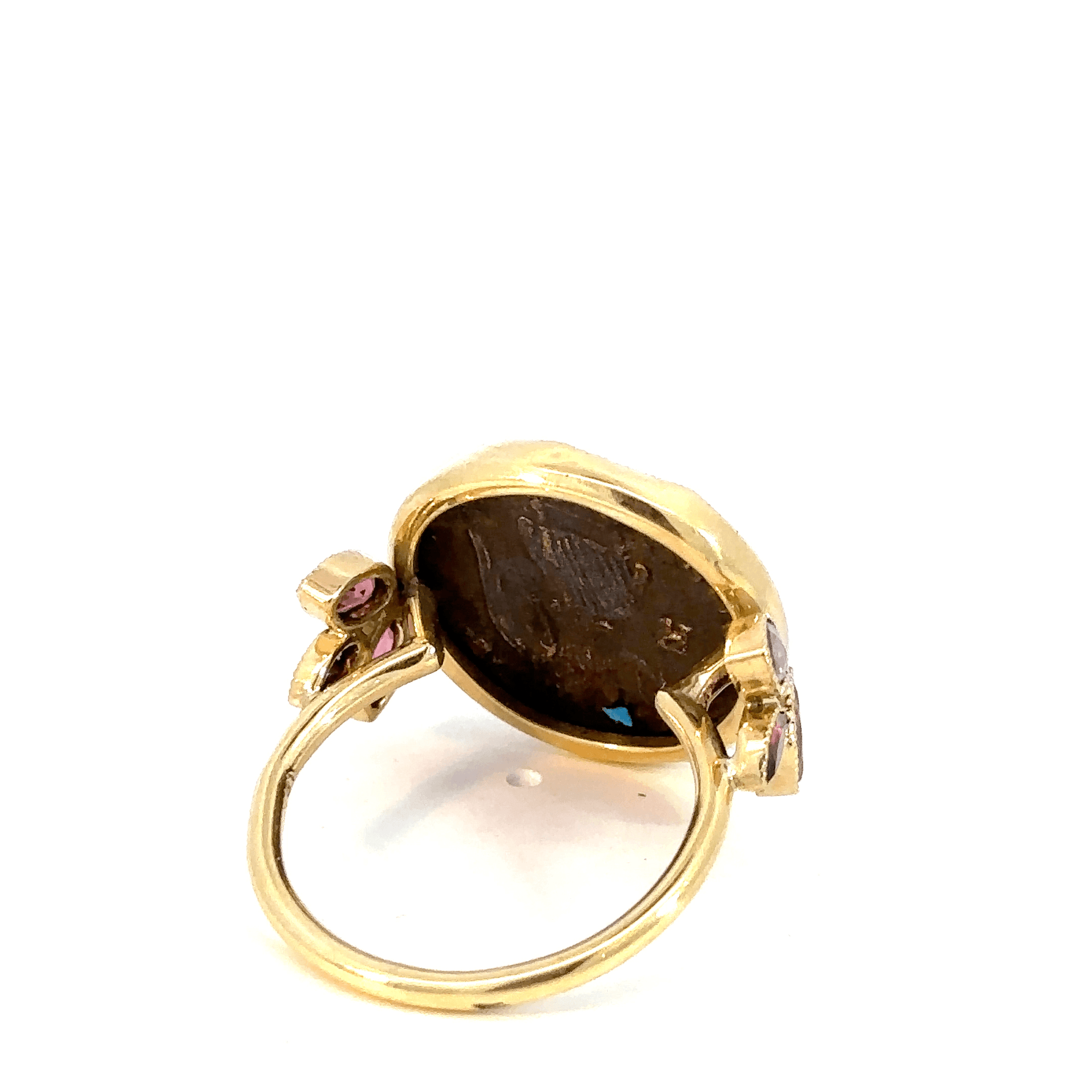 18k Yellow Gold and Garnet Roman Coin Ring