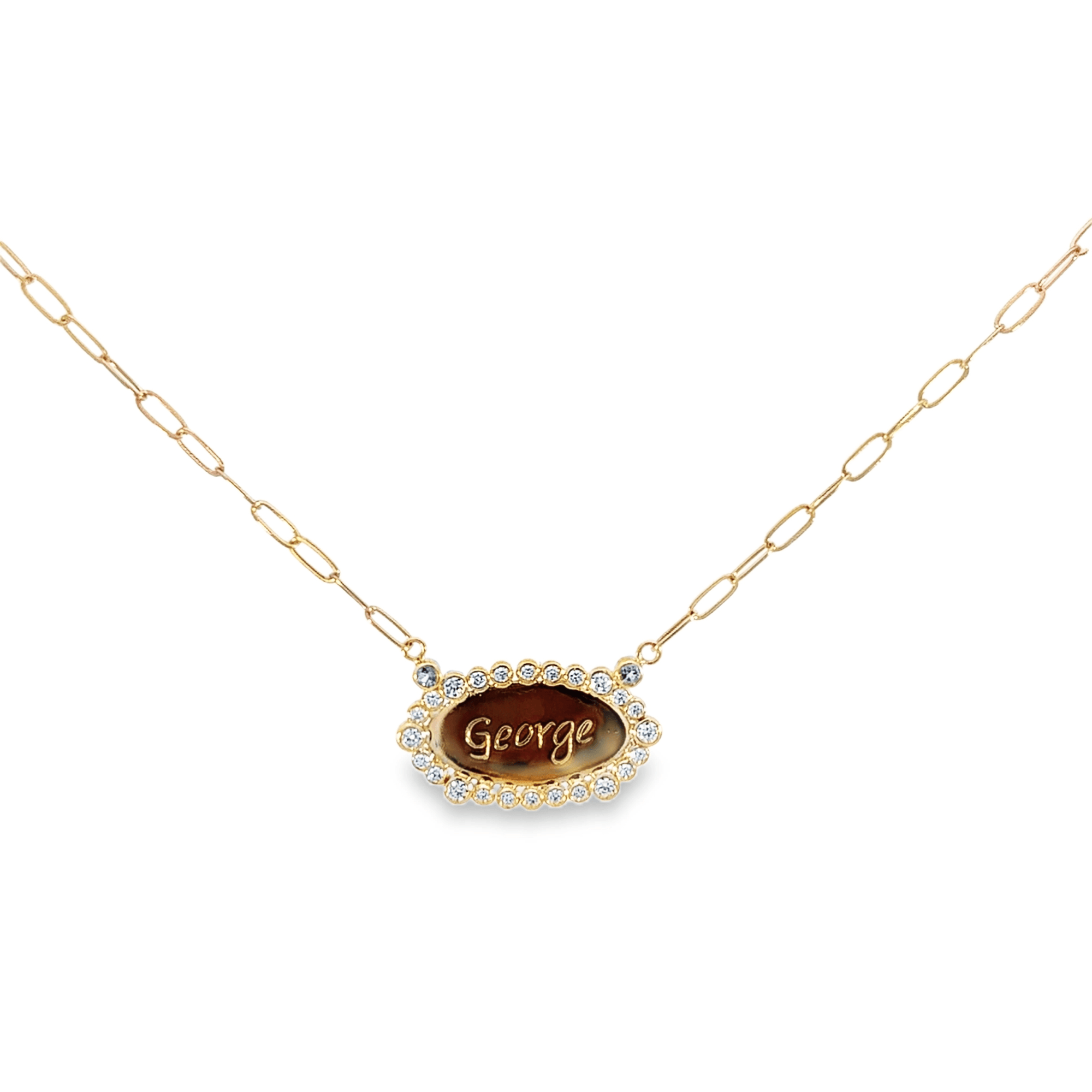 Customizable Engraved Bezel Set Necklace