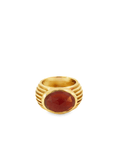 18k Yellow Gold Garnet Textured Shank Estate Ring