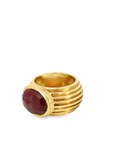 18k Yellow Gold Garnet Textured Shank Estate Ring