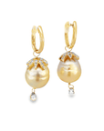 Golden South Sea Pearl and Canary Diamond Briolette Drop Earring Charms (14k Yellow Gold, Pearl, and Diamond)