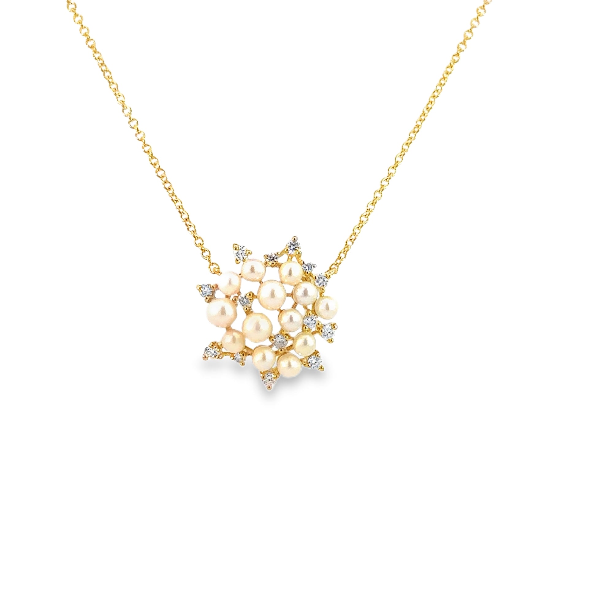 Pearl and Diamond Cluster Necklace