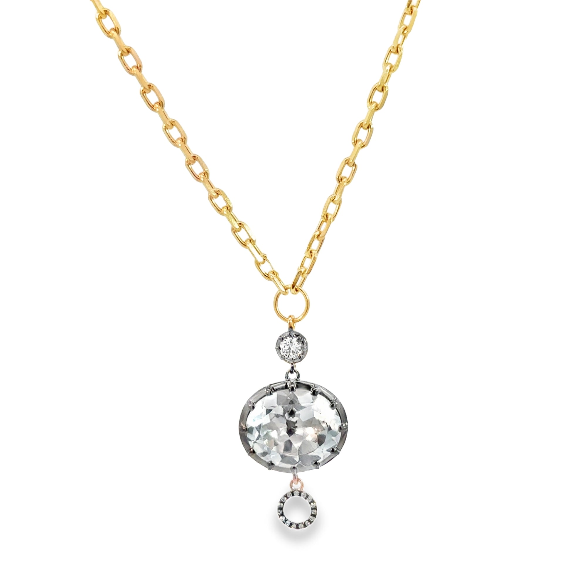 The Brooklyn Pendant Connector Necklace (14k Yellow Gold, Diamonds, White Topaz, and Oxidized Sterling Silver)