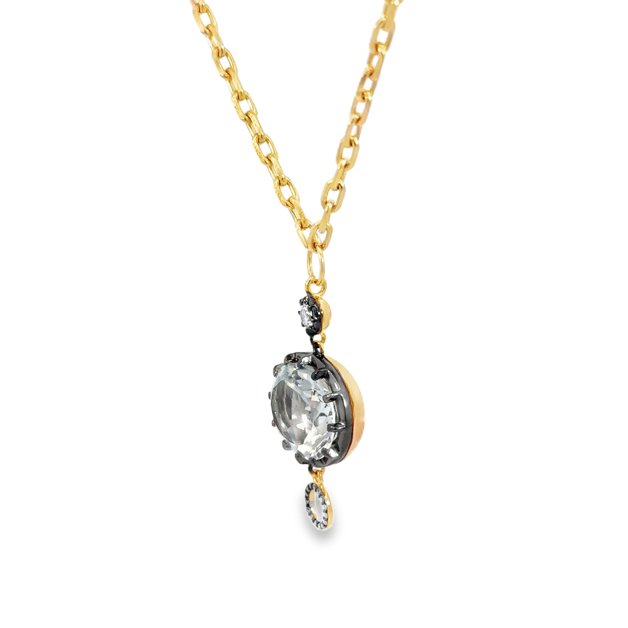 The Brooklyn Pendant Connector Necklace (14k Yellow Gold, Diamonds, White Topaz, and Oxidized Sterling Silver)